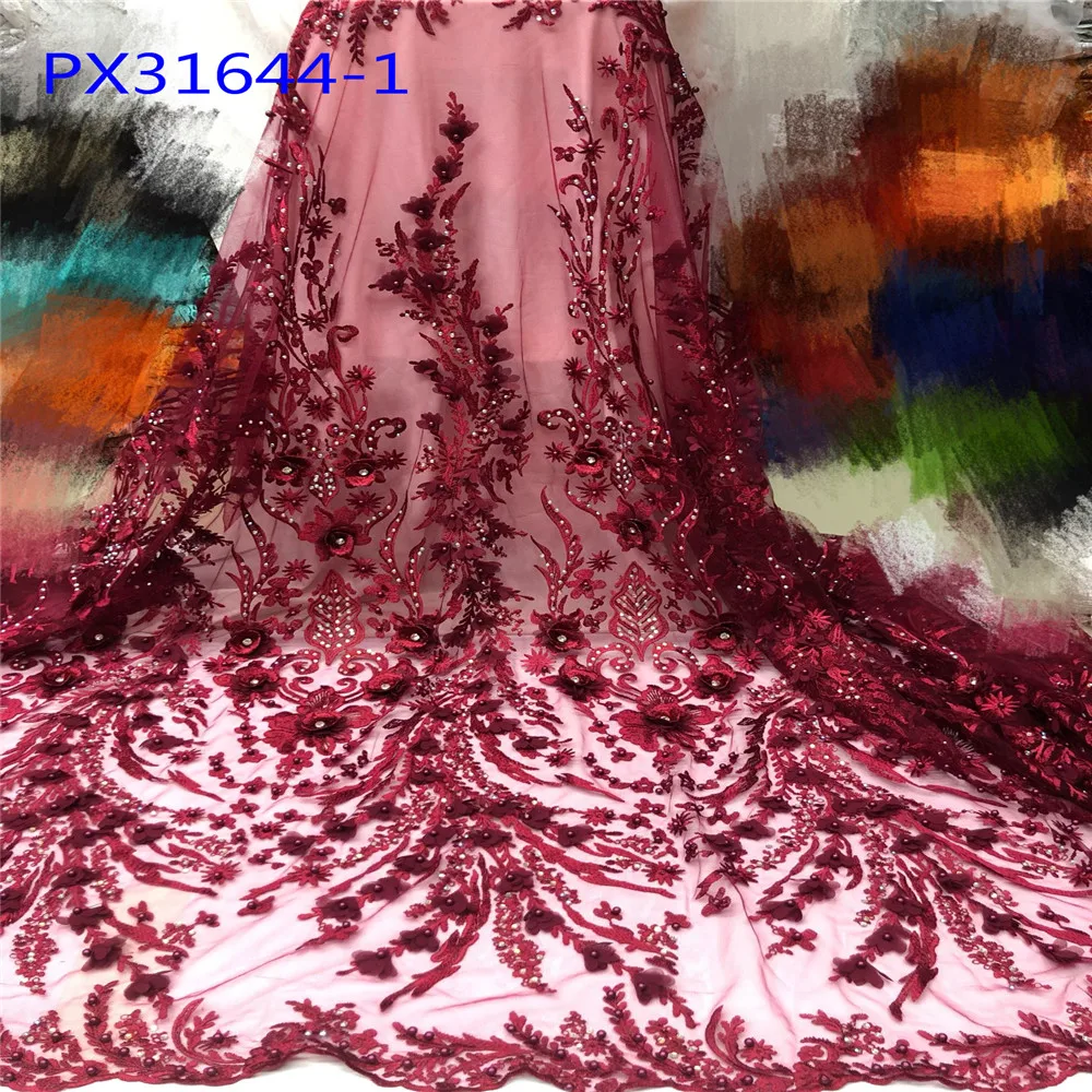 Новинка,, новейший дизайн с вышивкой персикового цвета, хорошо известная французская расшитая Бисером кружевная ткань с блестками, 5 ярдов - Цвет: 1