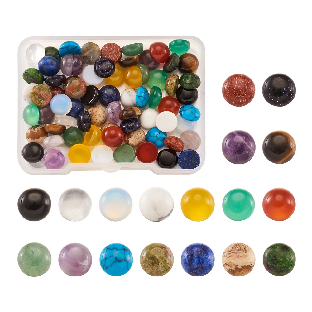 

90pcs 8mm Natural Stones Beads Round Cabochon Cameo Loose Beads For Jewelry Making DIY Ring Earrings Finding
