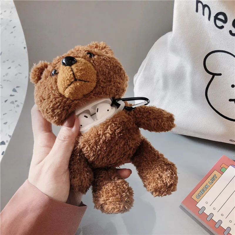 Cartoon Plush Teddy Bear Protector For Airpods 1/2 3 Pro Plush Bear