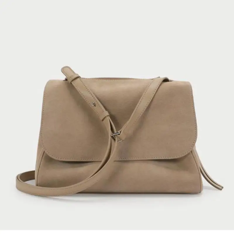Замшевая кожаная женская сумка через плечо, брендовая дизайнерская женская кожаная сумка, одноцветная винтажная женская сумка через плечо, маленькие сумки - Цвет: apricot