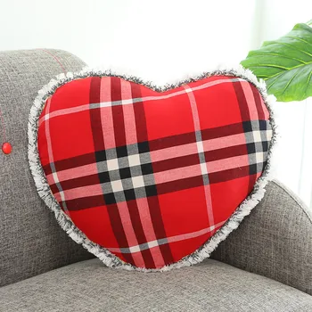 

Heart Shape Cushion Colorful Plaid and Delicate Tassel