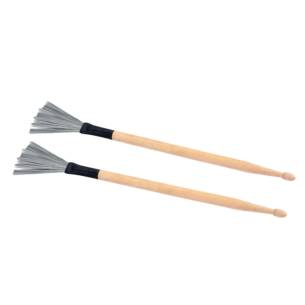 1 Pair Double Head Drum Kit Mallets Steel Wire Brushes for Jazz Drum Cajon