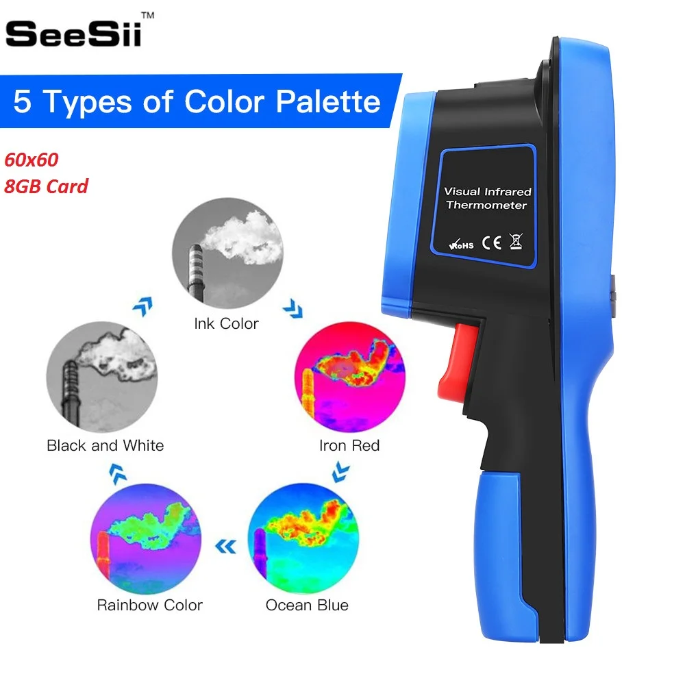 SeeSii 60x60 ручной инфракрасный тепловизор cameraTemperature-4℉~ 572℉ Тепловизор Инфракрасная камера 8 Гб карта