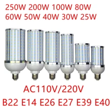 

250W 200W 100W 80W 60W 50W 40W 30W 25W LED Bulb Aluminum shell lamp 220V E26 E27 E39 E40 Corn light street lamp Cool Warm White