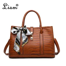 Высококачественная женская сумка новая сумка с крокодиловым узором Женская Большая вместительная сумка через плечо коричневая