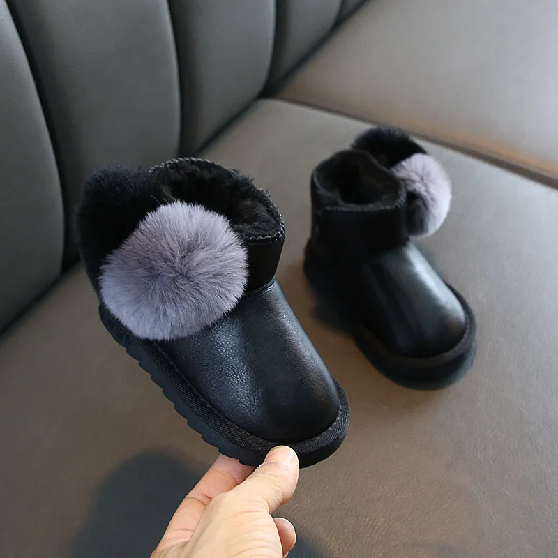 Черный New Children's Shoes Rabbit's hair Girls'Skid-proof and Warm Snow Floor Boots 1-3 Years Old in Winter - Цвет: Черный