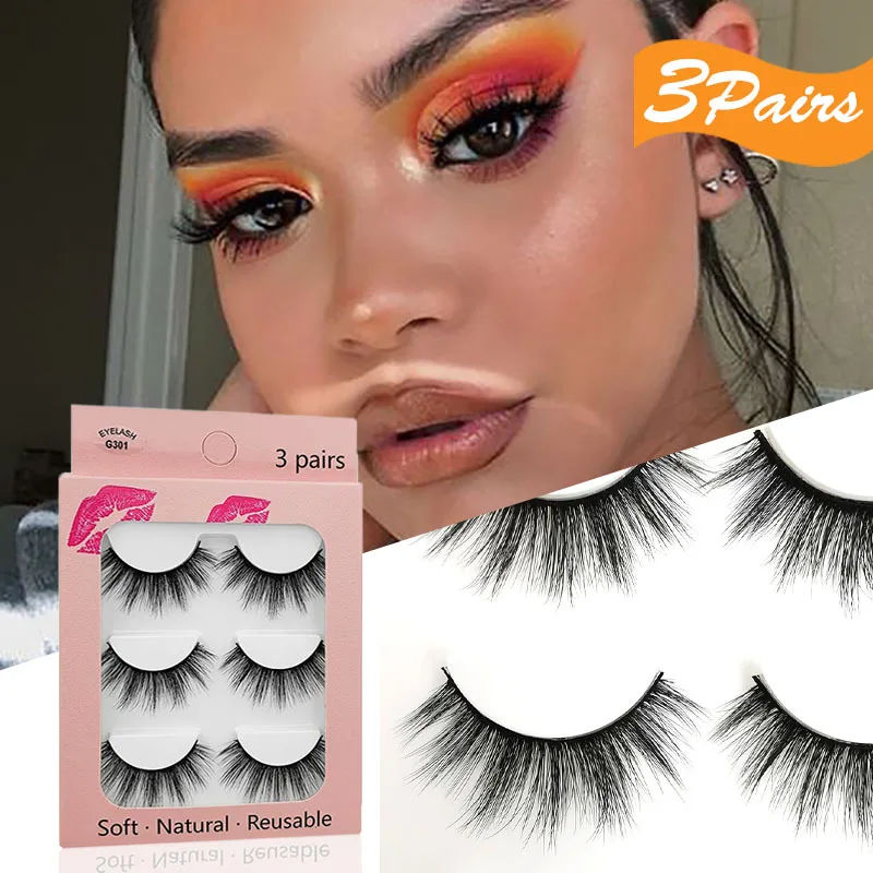 

3 Pairs Soft Fluffy False Eyelashes Handmade Natural Long 3d Mink Lashes Extension 100% Cruelty Free Cilios Make Up for Beauty