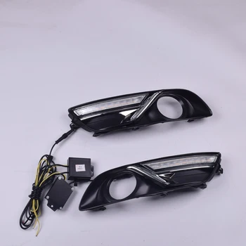 

For Nissan Sylphy Sentra 2013-2016 Car DRL LED Daytime Running Light with Yellow Turning Function Chromed Strip Cover 12V