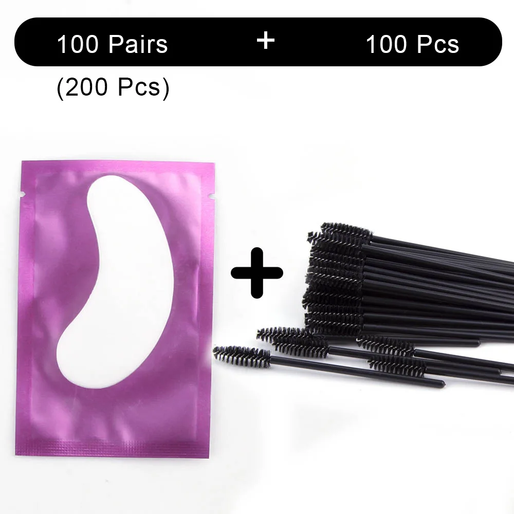 Purple Pad Black Bru 100 накладные ресницы для наращивания патчи и 100 шт ресницы щеточки Одноразовые индивидуальные под накладки для ресниц Красота Макияж - Цвет: Purple Pad Black Bru