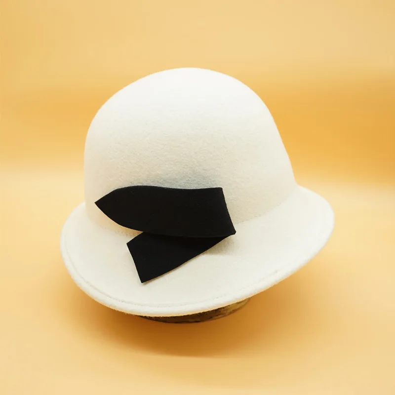 1876 Hat - Black & White Wool With Black Lining & Fuzzy Brim