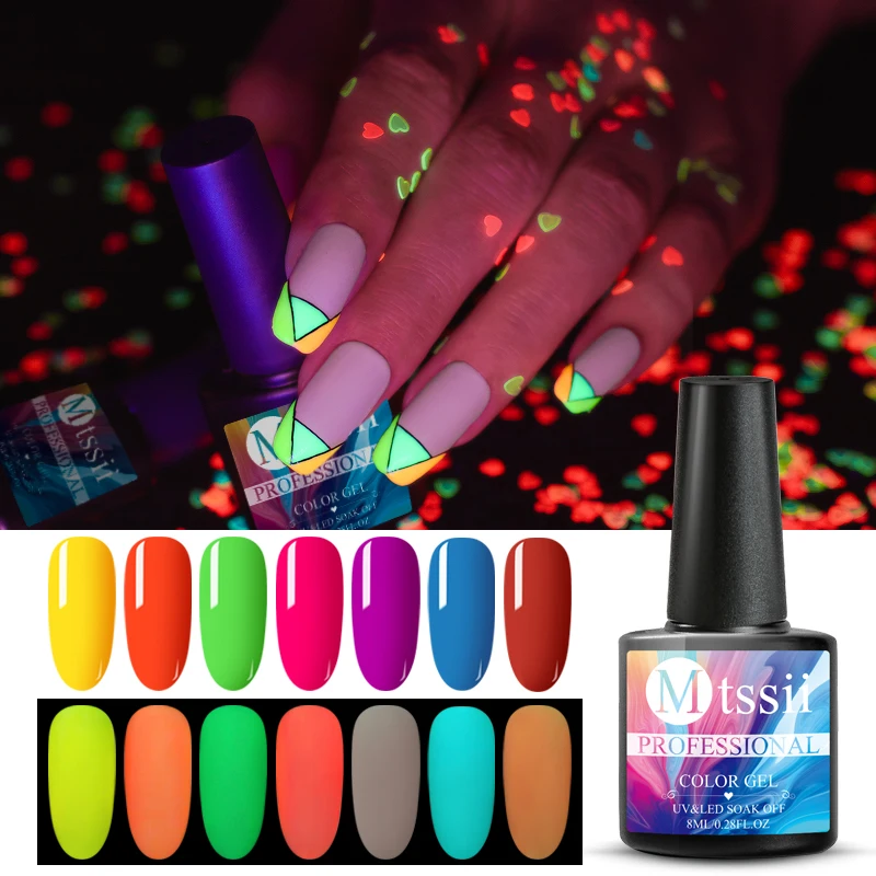 1g Fluorescent Nail Glitter Sequins 6 Colors Luminous Ultra-thin Heart Shape Flakies Nail Paillette Glow in the Dark UV Gel