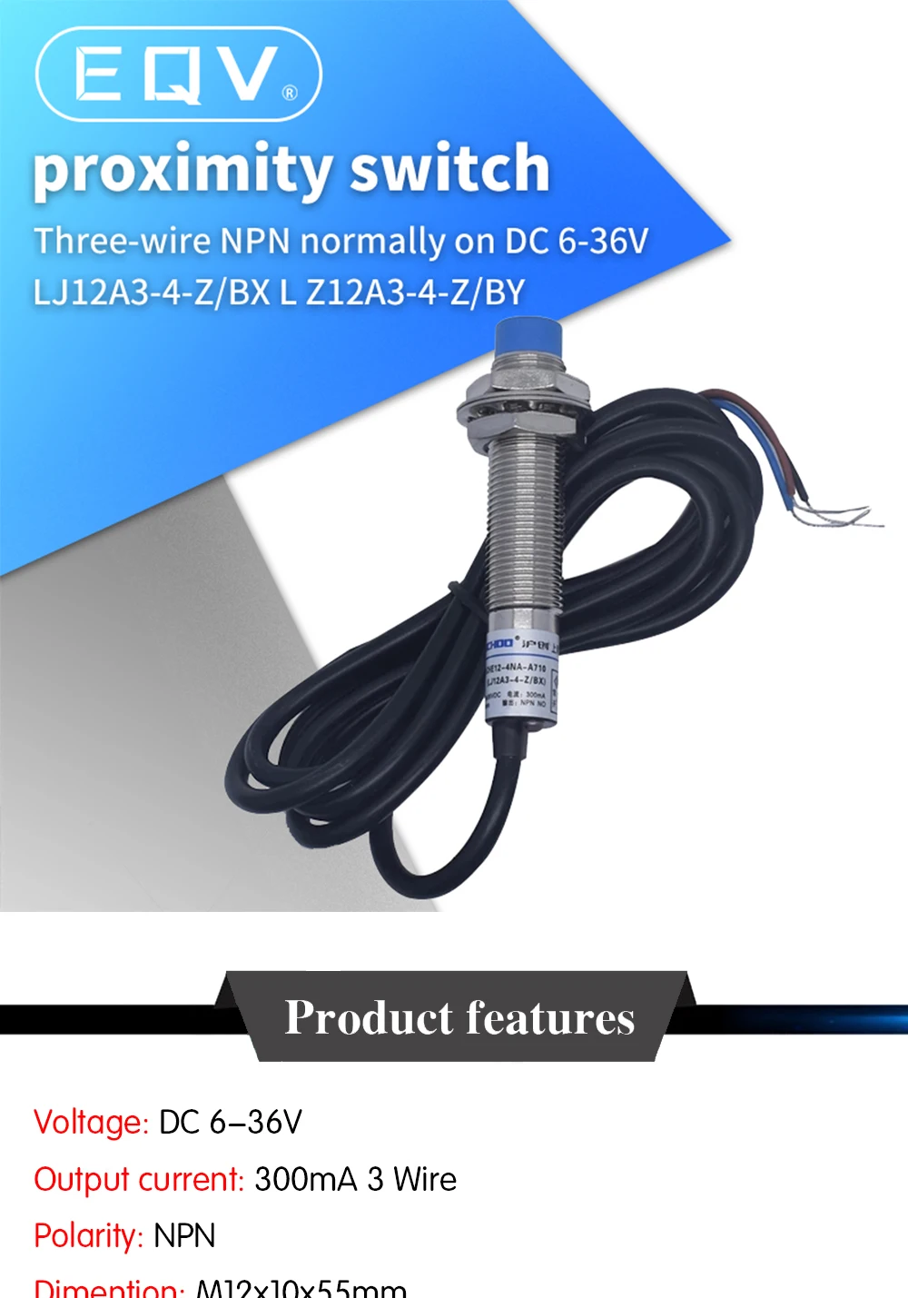 3 Wire P/N LJ12A3-4-Z/B 8mm LW Approach Inductive Proximity Sensor NPN NO Switch 