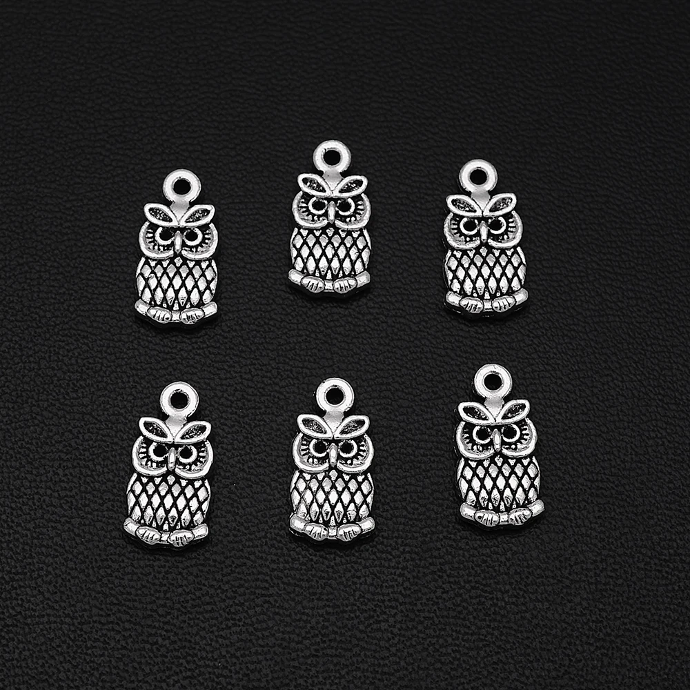 

20pcs/Lots 8x15mm Antique Silver Plated Owl Bird Charms Halloween Pendants For Diy Necklaces Jewelry Making Supplies Accessories