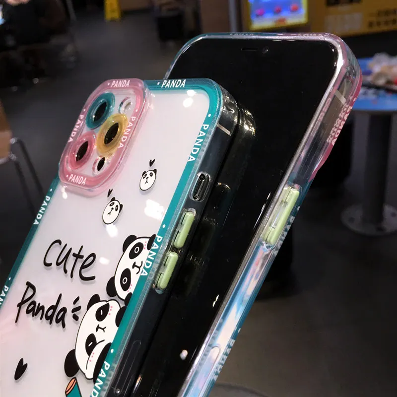 Cute Panda Letters Animal Pattern Camera Protective Phone Case For iPhone 13 12 11 Pro Max X XS XR 7 8 Plus SE 2020 Clear Back iphone se wallet case