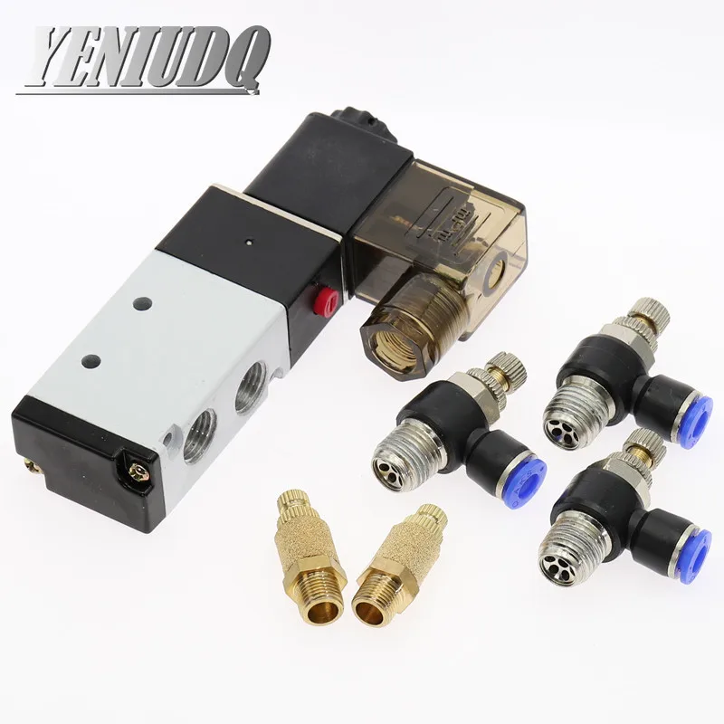 Details about   1pcs Solenoid Air Valve  5 Way 2 Position w Brass Silencer Fittings DC12V 