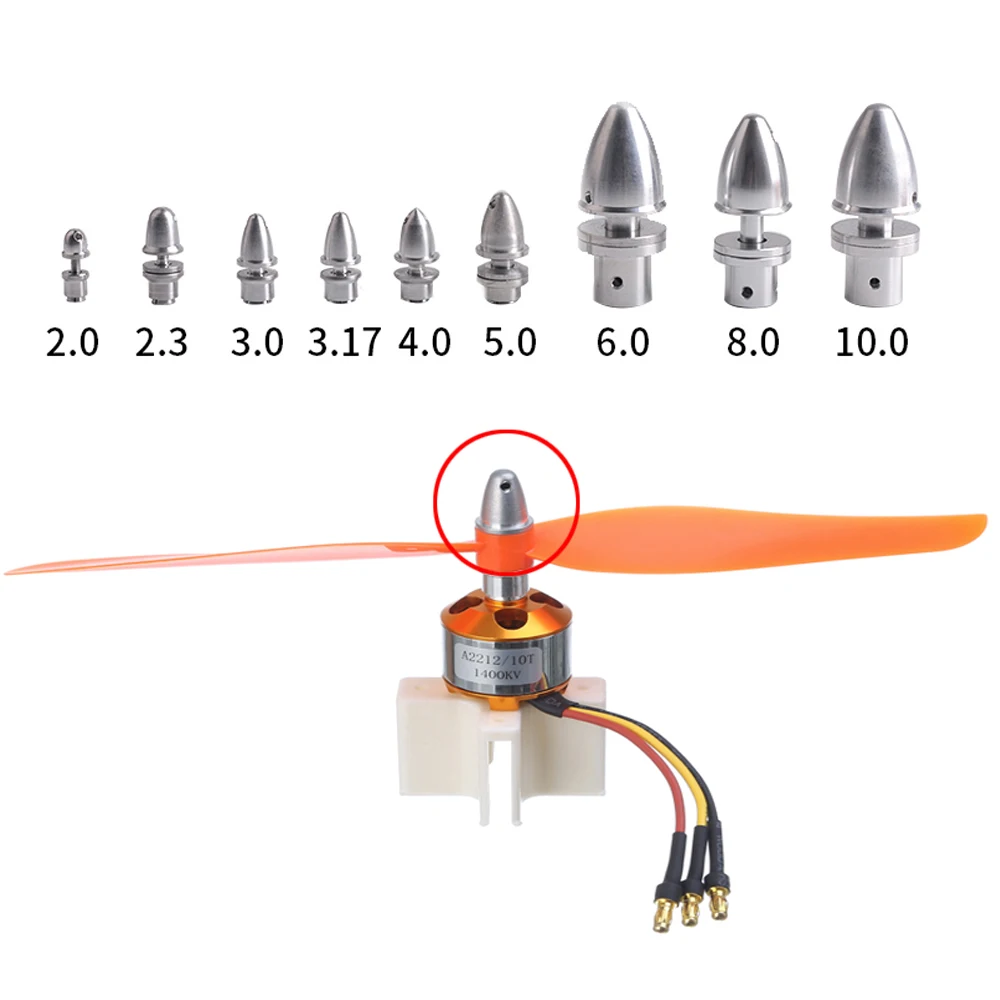 Gros plan sur les adaptateurs d'arbre moteur RC 2mm à 5mm.