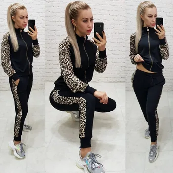 

Women's Casual Set Knitted Printed Zipped Solid Sports Suit Fashion 2 Piece Set Long Sleeve Tracksuit Long Pant Suits For Women