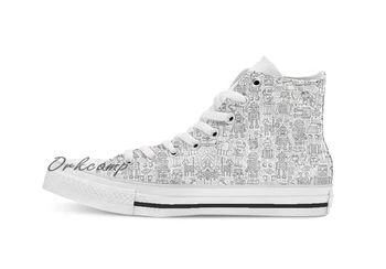 

Robot pattern black and white fun pattern by Cecca Designs Custom Casual High Top lace-up Canvas shoes sneakers Drop shipping