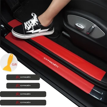 

Car styling 4PCS Door Carbon Fiber Sill Scuff Plate Decor Sticker For Citroen C1 C2 C3 C4 C5 C6 C8 C4L DS3 DS4 DS5 DS5LS DS6