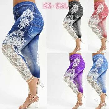 

Summer Leggings Women Jeggings Imitation jeans Printed Gym Sports Pencil Pants Plus Size Leggings Women Sweatpants Trousers