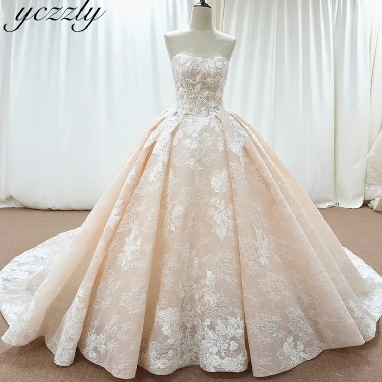 Abiti Da Sposa великолепное милое бальное платье кружевное свадебное платье с аппликацией Большие размеры длинное платье для невесты шампанского W159