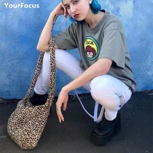 Винтажный Готический мешок Харадзюку, женская и мужская леопардовая сумка через плечо из искусственного меха