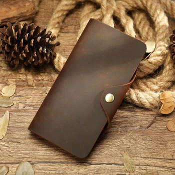 

Luufan Vintage Fashion Leather Purse Men Women Long Wallet Genuine Leather Bifold Wallet With Clip Button For Photo Passport