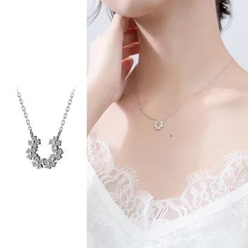 

Mocanie Dazzling Zircon Sweet Blooming Flower Pendant Necklace for Women 925 Sterling Silver Fashion Wedding Party Fine Jewelry
