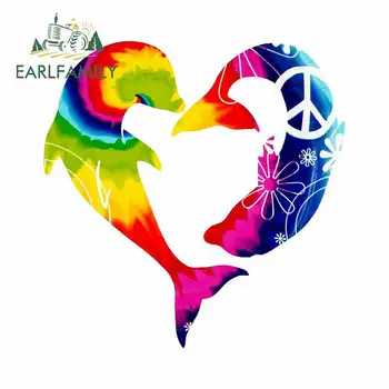 

EARLFAMILY 13cm X 12.8cm For Tie Dyed Dolphins Car Stickers And Decals Waterproof Fashion Occlusion Scratch Anime VAN Decoration