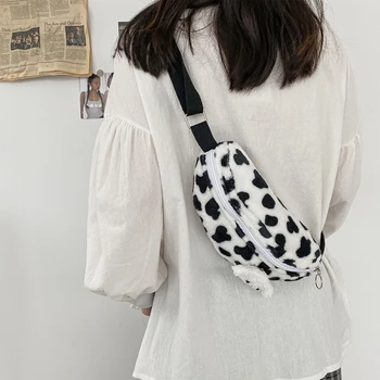 

Women Girl Cartoon Plush Cow Shoulder Crossbody Bag Waist Bag Fanny Pack Satchel Tote Purse