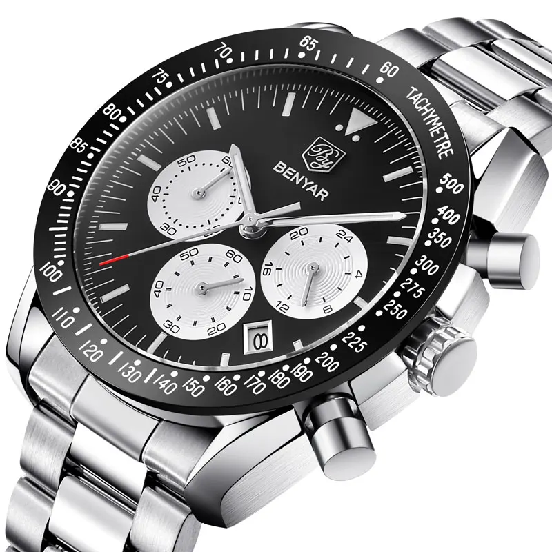 

BENYAR Men's Watches Quartz Watch Sports Watch Men Chronograph Military Dial Wristwatches Mens Watches Leather Erkek Kol Saati !