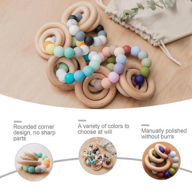 Baby Teether Bracelet Food Grade Silicone Beads Chews Toys Colorful Teething Ring Toy Montessori DIY Nursing Baby Bracelet Gift 2