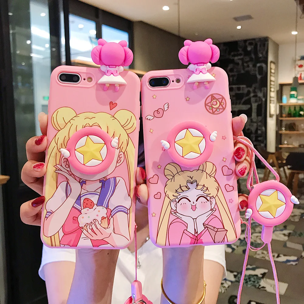 Чехол на мобильный телефон для iphone 7 8 6 Sailor Moon Kawaii розовый силиконовый чехол с