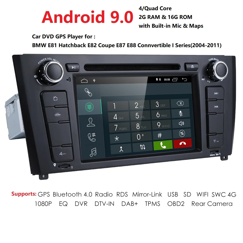 Discount Quad Core Android 9.0 Car DVD Player For BMW 1 Series E81 E82 E88 116i 118i 120i 130i  WIFI 4G RDS GPS DSP USB SWC DAB Bluetooth 3