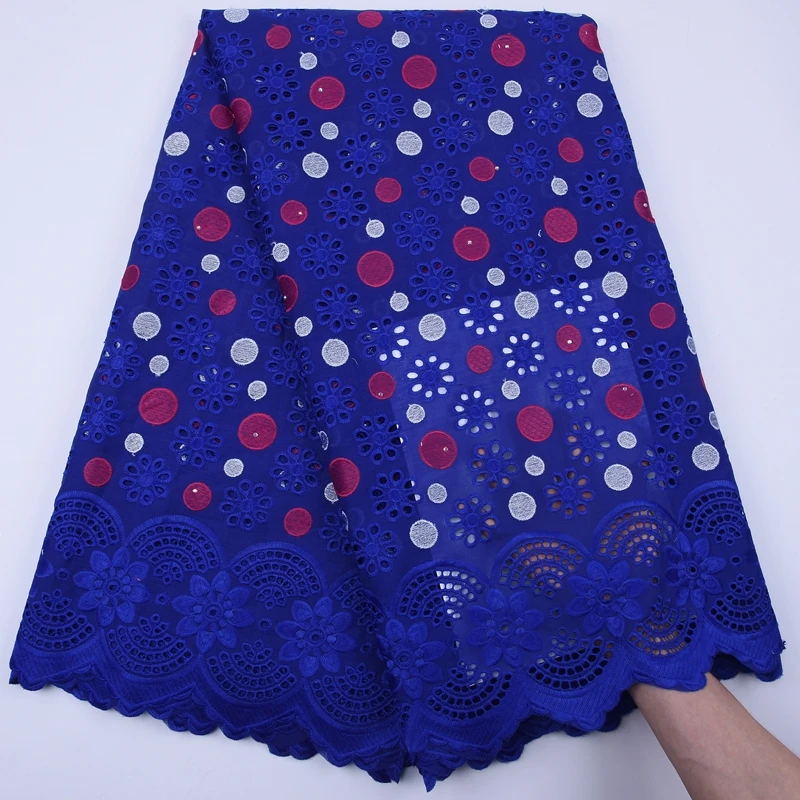 

Royal Blue Holes Cotton Lace African Swiss Voile Lace Fabric With Stones 2020 High Quality Swiss Voile Lace In Switzerland Y1790