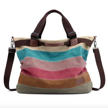 

Bolsas Feminina Bolsos Mujer 2018 Zipper New Factory Direct Stitching Retro Canvas Bag Shoulder Slung Portable Rainbow Handbag