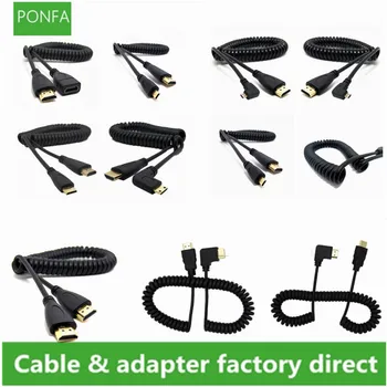 

HDMI & Mini HDMI & Micro HDM Left & Right Angle male to male Female stretch Spring Curl Flexible hdmi Cable V1.4 DSLR 0.5m/1.5m