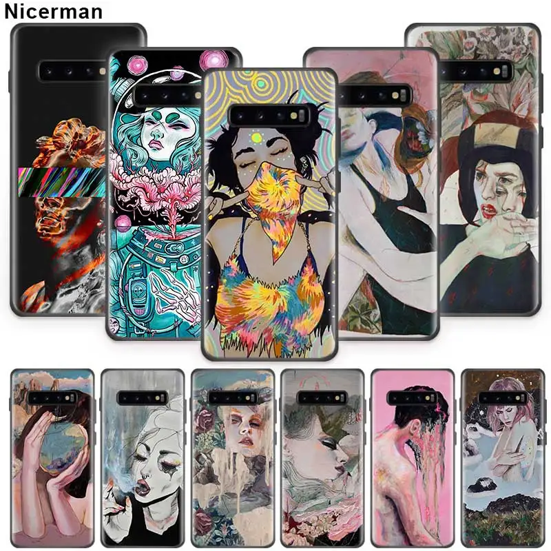 

Trippy Art aesthetic Painting Case for Samsung Galaxy S10 S9 S8 S7 Plus S10e Note 9 8 10 10Plus 5G Black Silicone Phone Shell