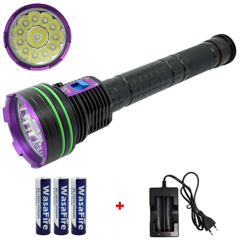 

Scuba Diving Torch 12*L2 30000LM LED Dive Flashlight Underwater 100M Waterproof Divers Flash Light with 18650 Battery+Charger