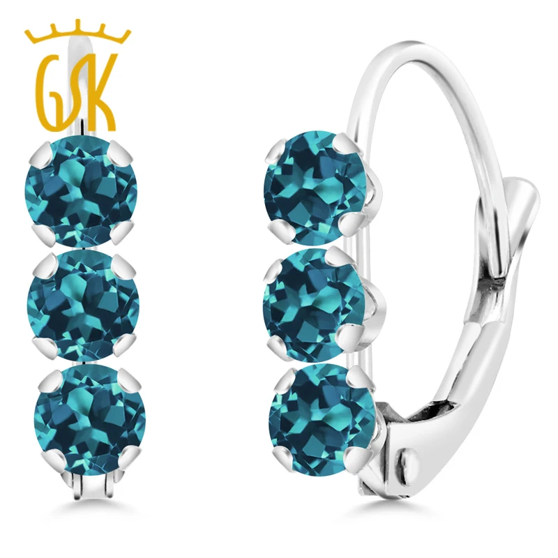 14K белое золото 0 78 Ct круглые Лондонский голубой топаз левербэк серьги| |