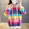 Lazy Hoodie Boyfriend Harajuku Oversized Xxl Baggy Sweatshirt Rainbow Stripe Poleron Mujer 2022 Cute Korean Clothes Pocket Women ► Photo 2/6