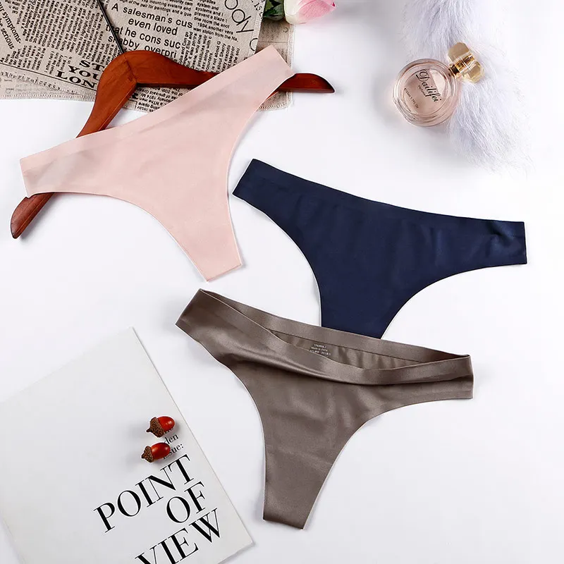 Женские бесшовные шелковые трусики стринги женское цельное нижнее белье из