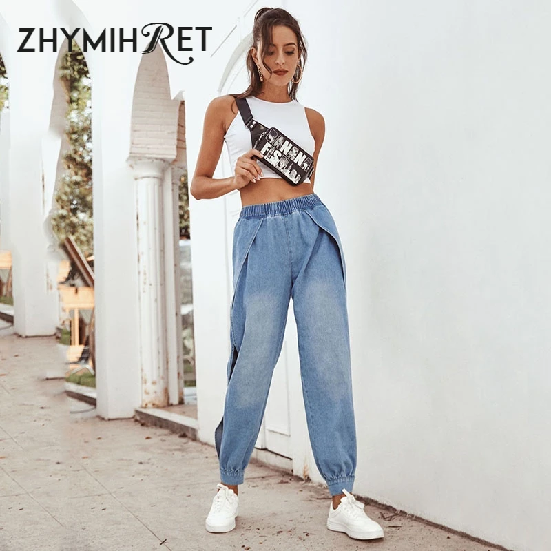 ZHYMIHRET, модные, с разрезом сбоку, эластичные, с высокой талией, джинсы, Осень-зима, джинсовые штаны, женские прямые брюки, повседневные Джинсы бойфренда