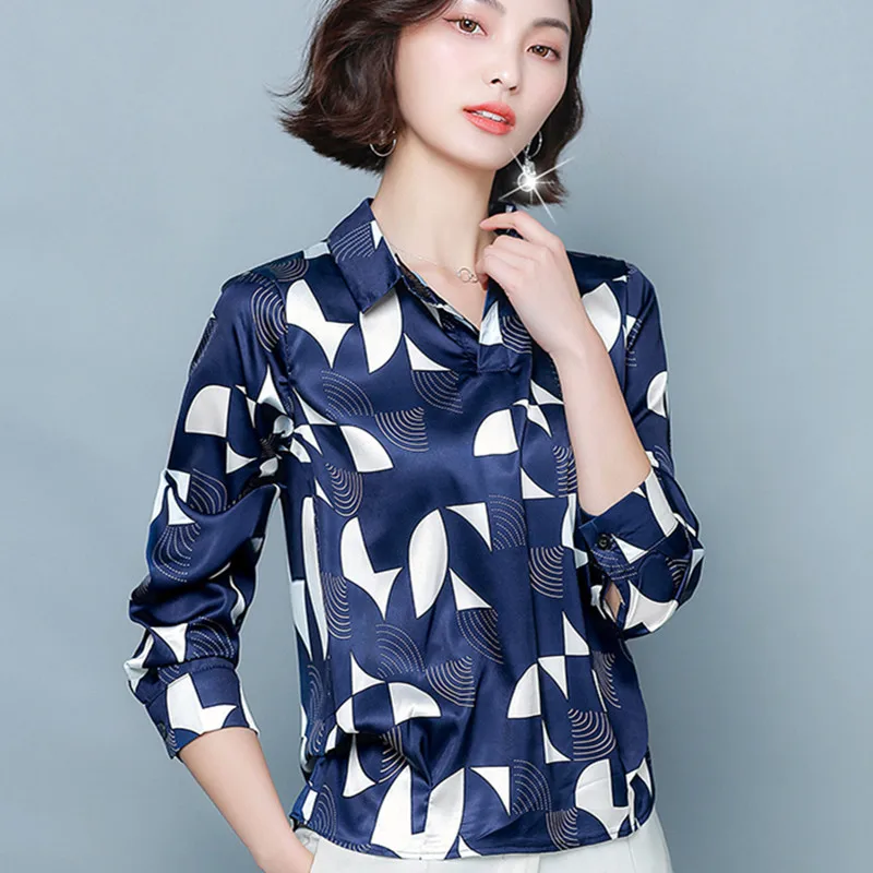 Korean Fashion Women Silk Shirts Woman Satin Blouses Print Shirt Plus Size Blusas Mujer De Moda 2020 Blusas Femininas Elegante