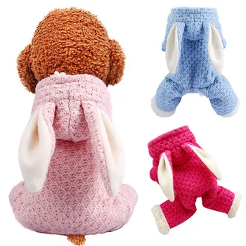 

Pet Jumpsuit for Autumn Winter Cotton Padded Dog Clothes Wool Rabbit Ears Decor 4 Legged K888