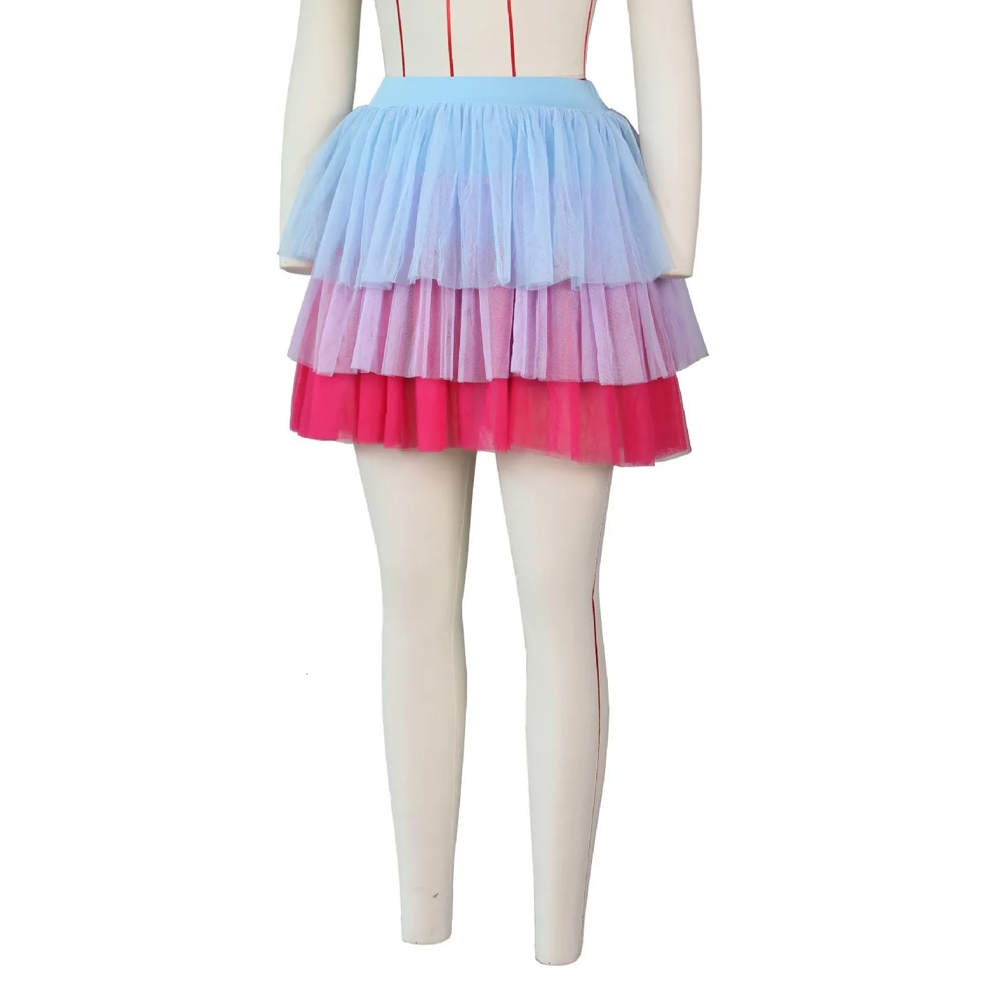 Rainbow Seersucker Mini Tutu Skirt Women Cascading Ruffle Layered Ladies School Ball Gown Skirt Party Mesh Skirt