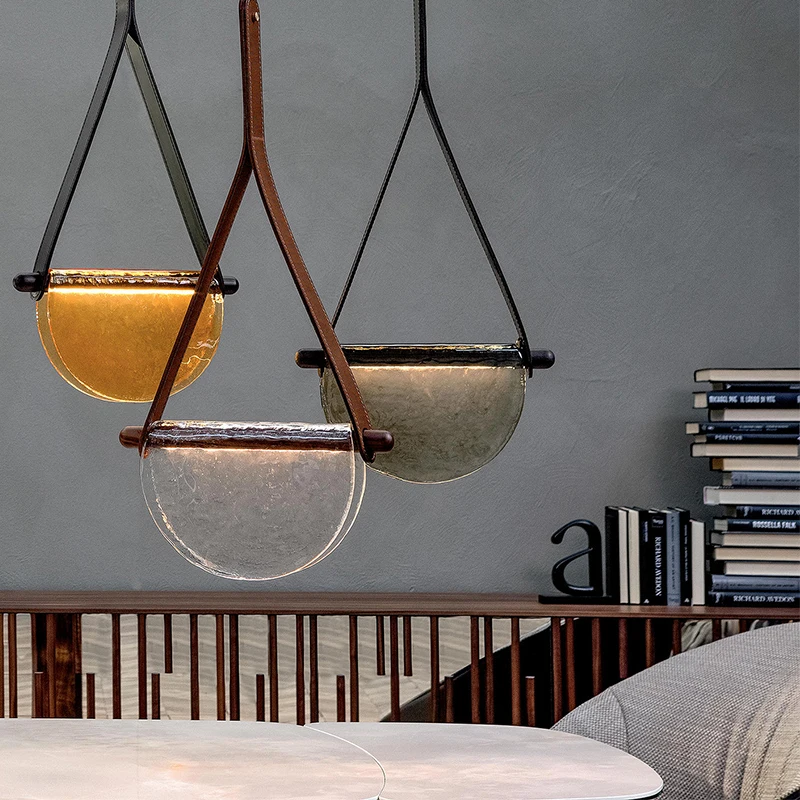 

Nordic postmodern leather handmade glass LED restaurant bedside sales department model room designer dining table chandelier