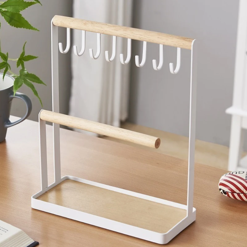 

Wooden Jewelry Organizer Holder Rack with Hooks Shelf Hanging Earrings Necklaces Bracelets Storage Accessories