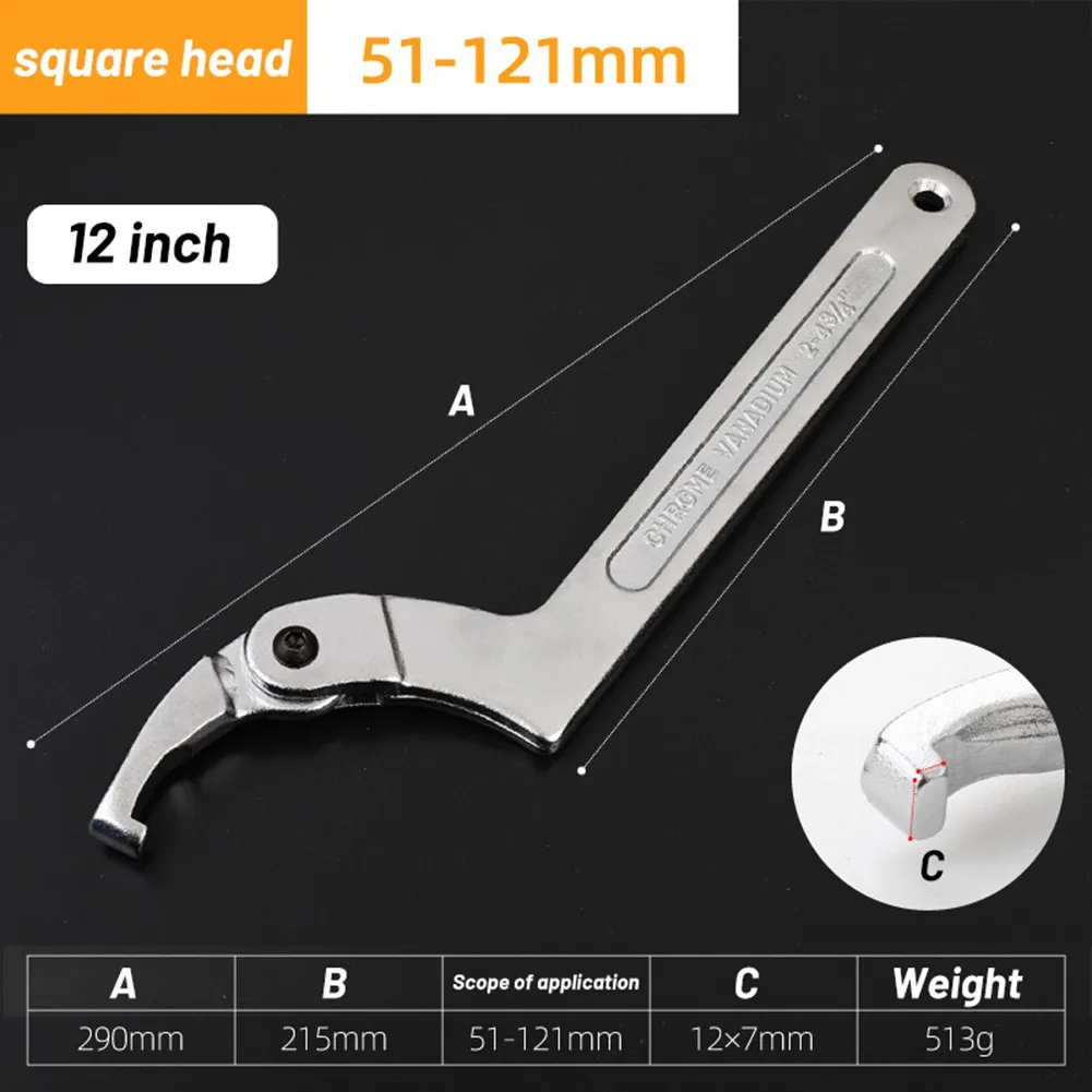 Adjustable Hook Wrench C Spanner 51-121mm Round Head Hand Tool for Nut Bolts 