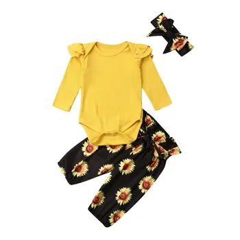 

Pudcoco Newborn Baby Girls Clothes Infant Spring Long Sleeve Romper Top Cotton Tops Sunflower Pants Clothes Set